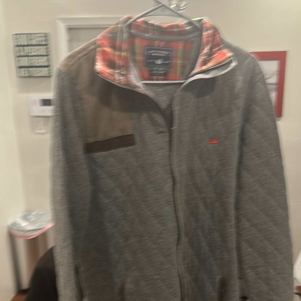 Southern Marsh Men's Gray Quilted Jacket with Plaid Collar